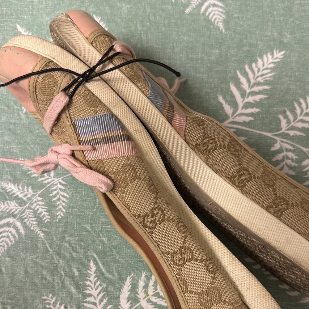 Gucci GG Monogram Canvas Ballet Flats - Pink/Tan - size 39 8-9 - Picture 13 of 15